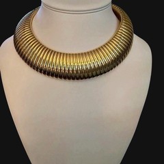 Vintage Gold Tone Tubogas Omega Collar Statement Necklace 18” Bold 148.4g