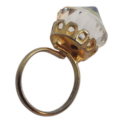 Vintage Rivoli AB Glass Cocktail Ring Gold Tone Adjustable Crown Setting Retro