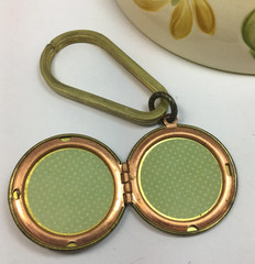 Vintage Brass Moon Face Locket Keychain – 1970s Celestial Charm