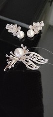 Sterling Silver 925 Earrings and Brooch Set Made in Russia