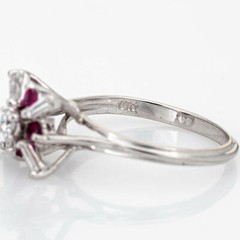 Diamond Ruby Star Ring Vintage 18k White Gold Estate Fine Cocktail Jewelry 6.25