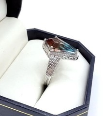 Unusual Sterling Silver Kite Cut Genuine AMETRINE Ring STS Sz7 Vintage Jewelry