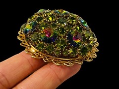 LARGE VINTAGE WATERMELON RIVOLI RHINESTONE BROOCH PIN DOMED HIGH END GORGEOUS!