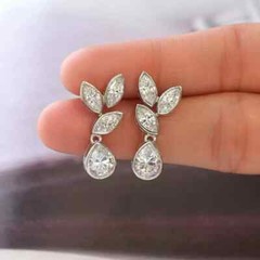 Cluster Drop Dangle Earrings 2.4 Ct Pear Simulated Diamond 14K White Gold Over