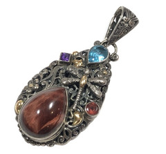 935 & 18K Gold JTV Artisan of Bali Carnelian Amethyst Dragonfly Necklace Pendant
