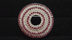 Vintage Kramer Layered Clear And Red Rhinestone Round Brooch