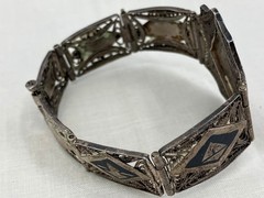 Vintage WWII Sweetheart Bracelet Niello Filigree Middle Eastern Silver 5 Panel