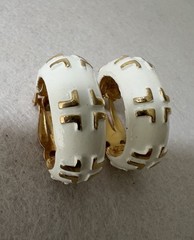 Vintage LANVIN PARIS Logo Enamel Gold Tone Clip Earrings – 1” Long – Estate
