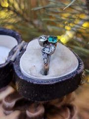 Art Deco Style Green Emerald & Lab-Grown Diamond Engagement Ring in 14K Gold FN