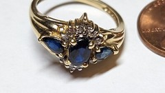 10K YELLOW GOLD SAPPHIRES DIAMONDS RING SIZE 7 SIGNED 10K ADL 3.1+ GRAMS
