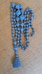 Neiger Brothers deco glass turquoise blue spiderweb flapper necklace with fob