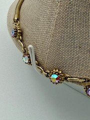 Vintage 50’s Hollycraft set Moonglow glass pink ab crystals lavalier neckla
