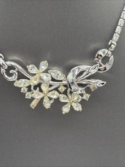 Vintage Trifari Alfred Phillipe Silver Tone Rhinestone Necklace Choker Flowers
