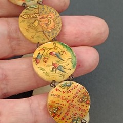 Vintage Round Storyteller Bracelet Middle Eastern Painted Folk Art Birds Figures
