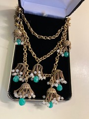 RARE EARLY MIRIAM HASKELL MULTI STRAND FESTOON NECKLACE GRIPOIX JADE GLASS DROPS