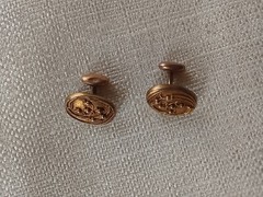 Antique Bespoke 10K Yellow Gold Cufflinks: Art Deco Repousse Ovals, Fixed Back
