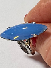 VTG Mid-Century Silver Tone Cocktail Statement Molded Glass Ring Size 7-8 Blue