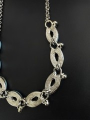 Aqua Blue Thermoset Lucite Choker Necklace Rhinestone Silver Tone Vintage 1950s