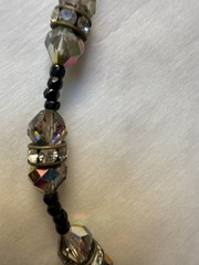 Antique 1920s Era Art Deco Flapper Necklace Black Glass Beads Hand Strung 24”