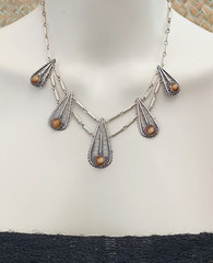 Silver Filigree Bib Necklace Boho Statement Vintage Ethnic Layered Israeli Brown
