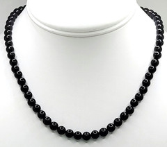 Vintage Black Onyx 6mm Round Beaded Necklace 12 KT GF Fishhook Clasp 16″