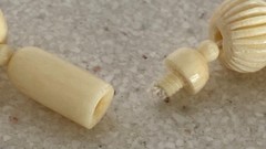 Vintage Carved Beaded Necklace Faux Ivory Celluloid Ribbed Beads Barrel Closure