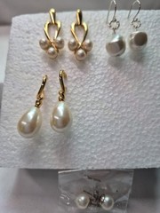 Vintage Pierced Faux Pearl Earrings Collection Of Four Pair