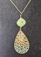 Goldtone Chain Necklace w/ Drop Large Pendant Multicolor Stones 29in- S88