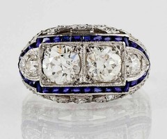 Art Deco Style Lab Created Diamond & Sapphire 14K White Gold FN Engagement Ring