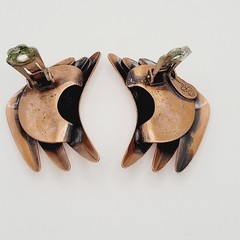 Rame Modernist Artisan Copper Fishbone Clip On Earrings Worn Distressed