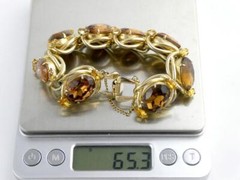 Vintage Costume Goldtone Metal Brown and Yellow Rhinestone Bracelet Unsigned