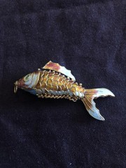 Cloisonne Enamel Articulated Orange Blue Goldtone Koi Fish Large 3.25″ Pendant