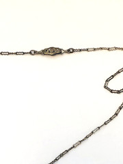 Art Nouveau Art Deco Sterling Silver Cobalt Glass Rhinestone Filigree Necklace