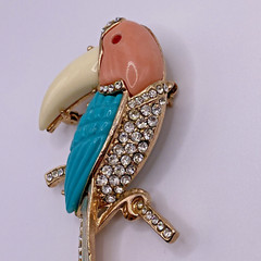 Vintage Bird Brooch Parrot Figural Animal Rhinestone Multicolor Retro Costume