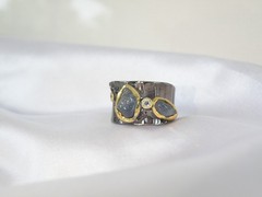 Brutalist Sterling Silver 925 Raw Natural Sapphire Modernist Size 9 Ring