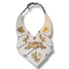 Stradivarius Clear Lucite Bib Statement Necklace Black Yellow Lavender VTG