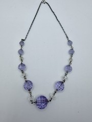 Amethyst Purple necklace on sterling silver chain Faceted Glass Graduated VTG