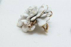 ANTIQUE 14K GOLD WHITE ENAMEL DIAMOND ROSE FLOWER BROOCH / PENDANT C1900