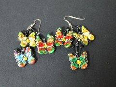 Vintage Enameled Dangle Butterfly Earrings