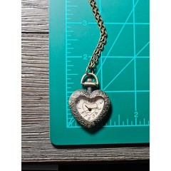 Vintage Heart Pocket Watch Necklace, Quartz Pendant, Gold Tone Chain