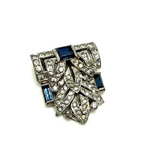 1930s CROWN TRIFARI Art Deco Alfred Philippe Dress Clip Blue Baguette Rhinestone