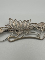 Hand Made EUROPEAN Filigree Brooch 4 in. Silver Lotus Floral