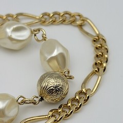 Vintage Signed KOREA Gold Tone White Baroque Faux Pearl Necklace 29 In 2-Strand