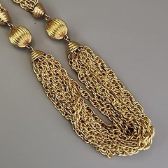 Vintage Rope Chain Necklace Layered Ribbed Station Bead Gold Tone 24″