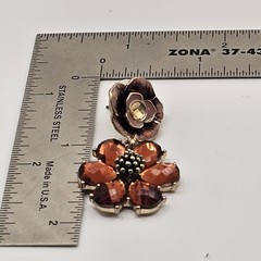 Vintage Napier Flower 18″ Necklace Earring Set Amber Color Signed Pierced Nice
