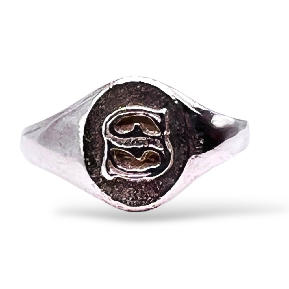 Initial Letter S Signet 925 Sterling Silver Baby Child Pinky Ring SZ 3.25