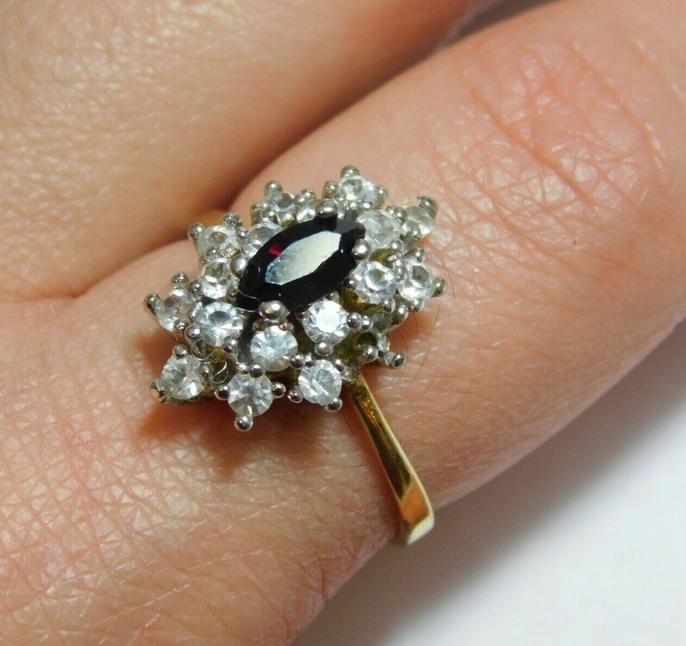 Gorgeous Red White Cubic Zirconia Ruby size 8.5 Gold Plated Silver 925 Ring