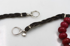 Vintage Fossil heavy red & purple stone glass leather beaded necklace 21″