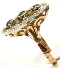 Victorian Emerald Sapphire Diamond Engagement Ring Size 6.75 UK-N 18KY EGL USA