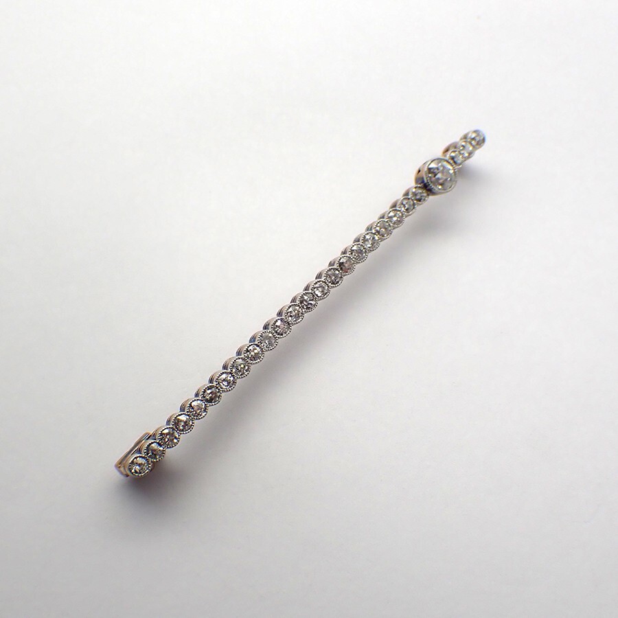 Diamond Bar Pin 14K Gold Platinum Top
